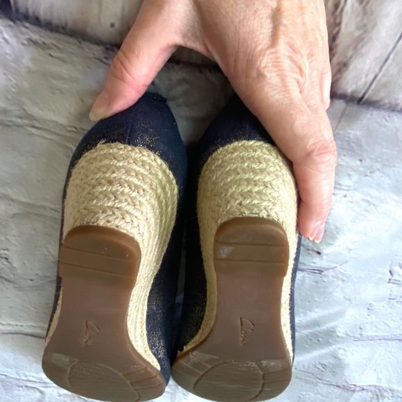 Clarks Mallory Luna Navy Metallic Espadrille Wedges - Picture 4 of 13